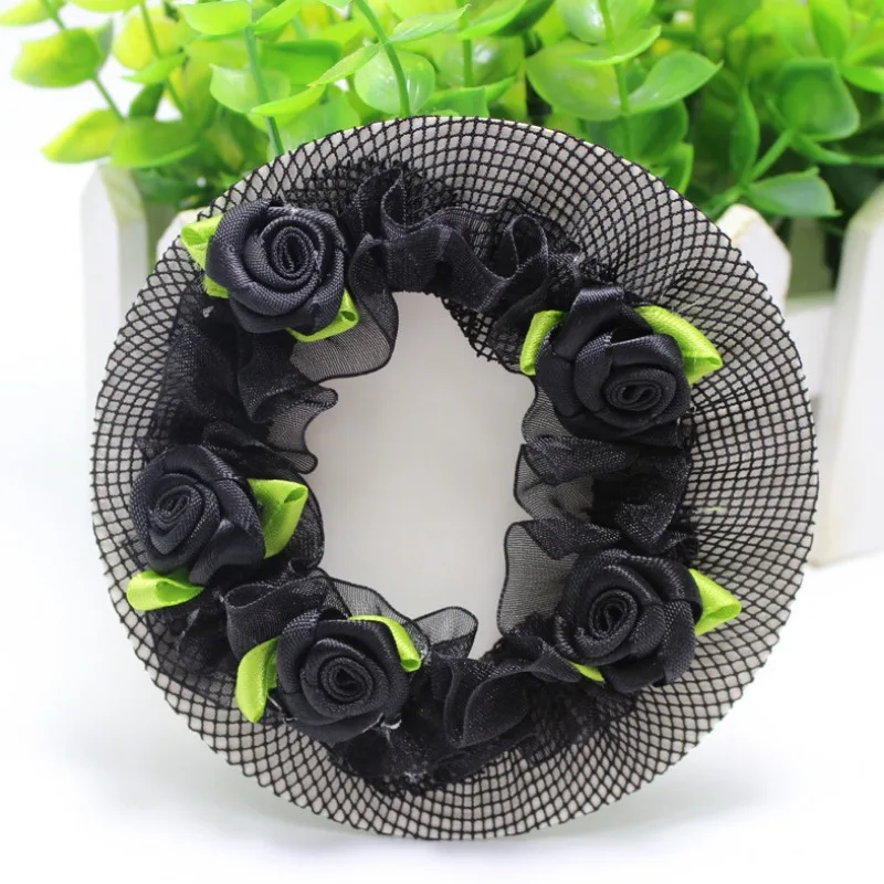 Girl Women Bun Cover Snood Hair Net Hair Nets Latin Ballet Dance Crochet Snoods Accessories With Flower