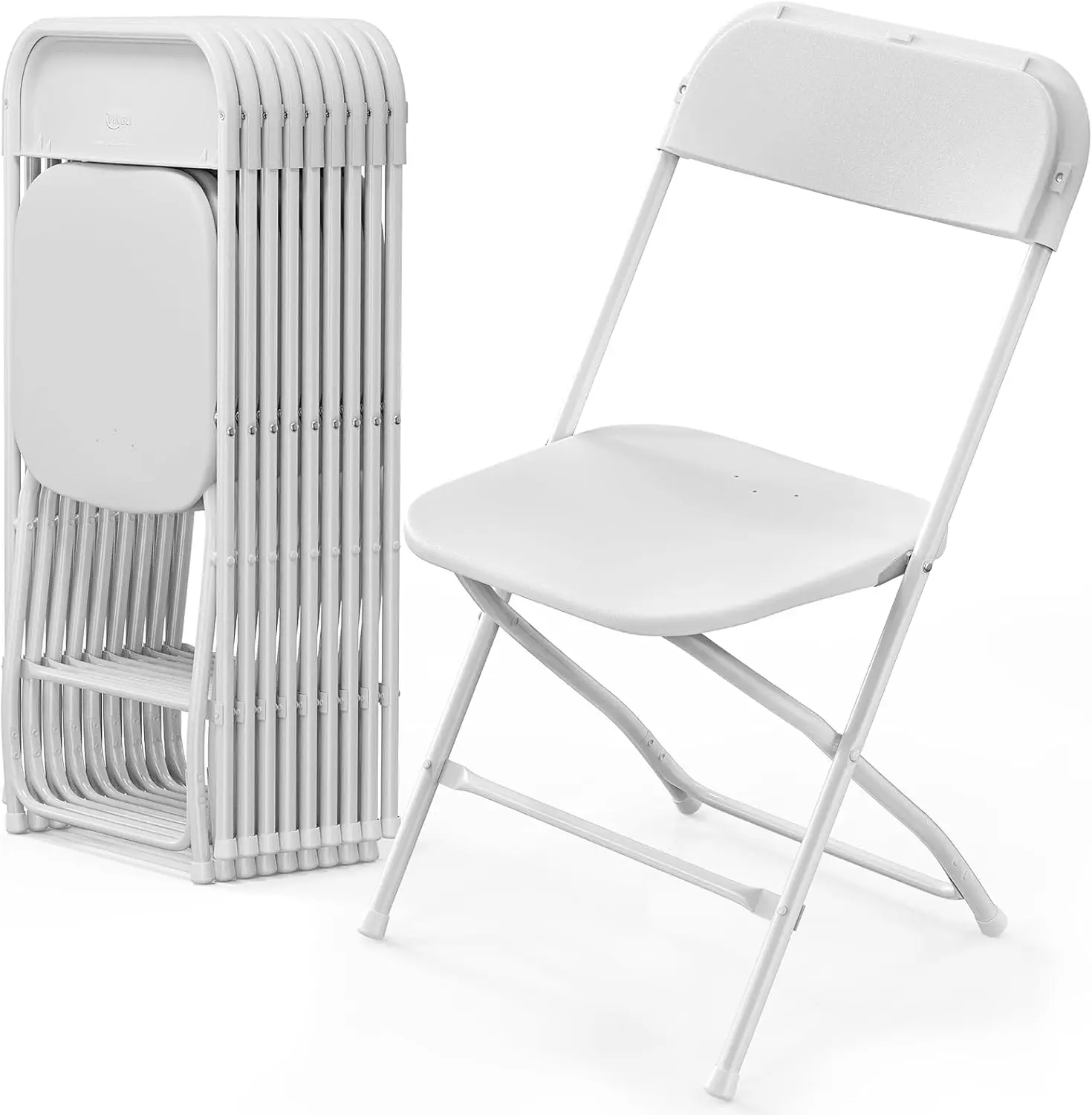 

10-Pack White Plastic Folding Chair - Steel Frame, 350lb Capacity (Stackable)