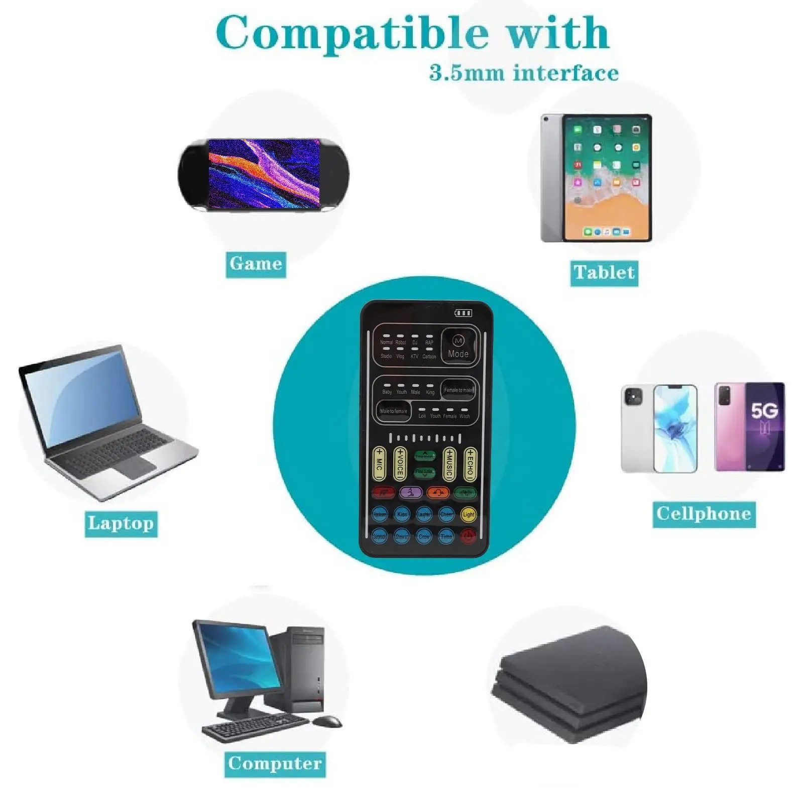 

Voice Changer ABS Handheld Portable Multifunctional Sound Disguiser with 8 Sound Effects for Mobile Phone Computer Black