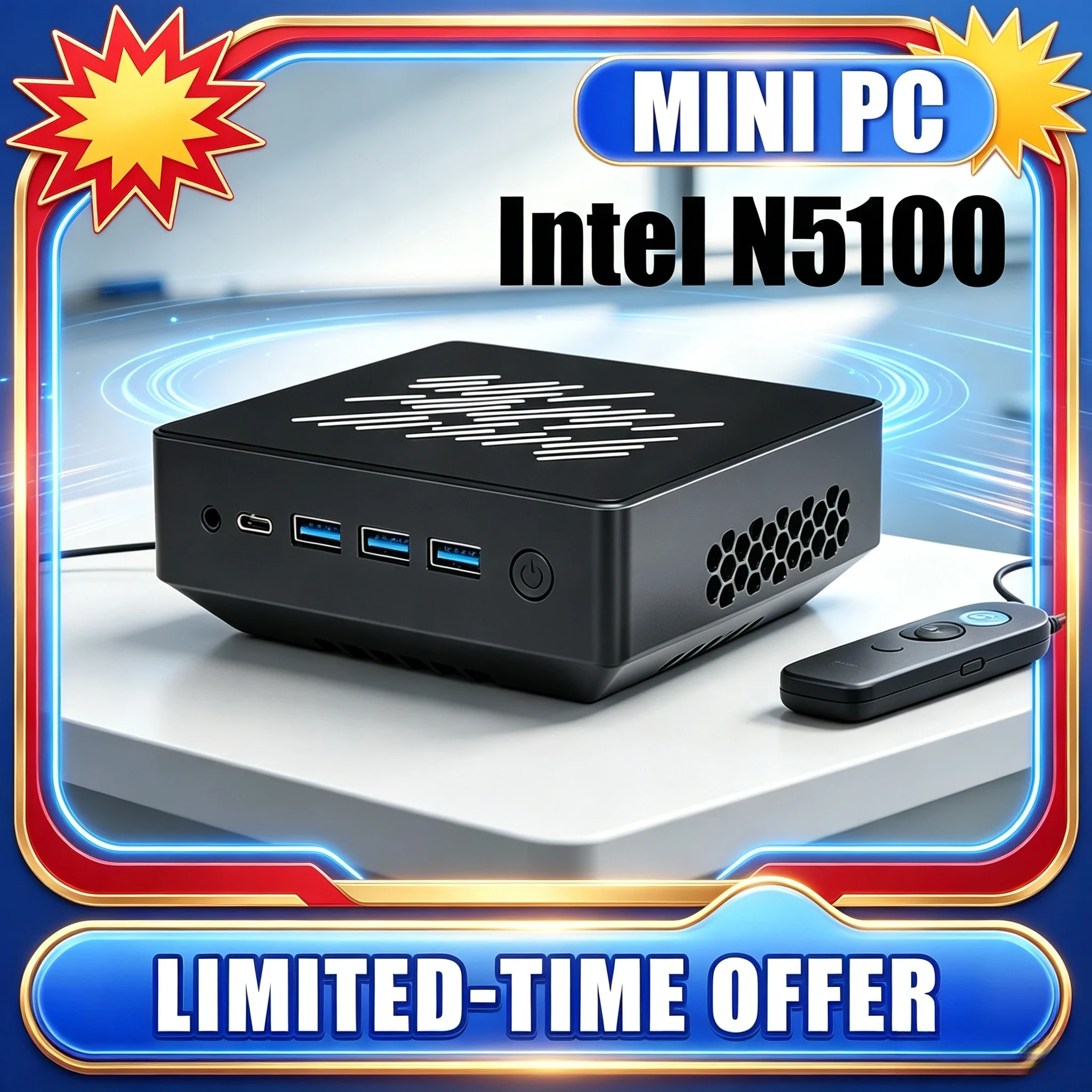 Mini PC Celeron N5100 High Performance Office Desktop Computer Windows 11 Pro DDR4 M.2 NVMe SSD WiFi6 BT5.2 RJ45 4K 60Hz