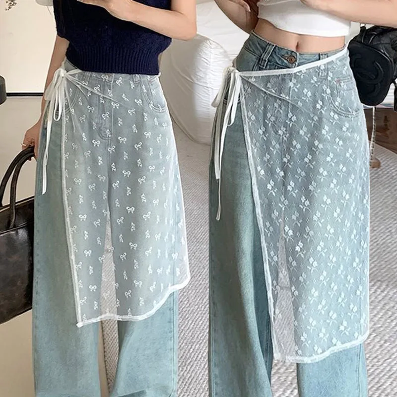 Zomer Wit Geweven Kanten Rok Gordijn Mode Y2K Halve Rok Butt Gordijn Rok Kleine Schort Zoete Trim Schort Hoofdtooi Cadeau