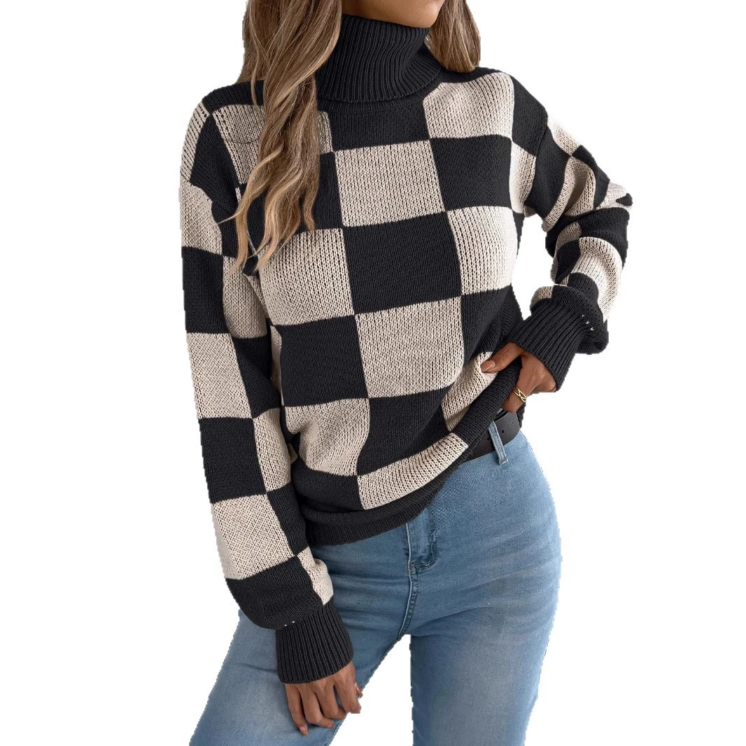 سترة أنيقة وفاخرة وعصرية وغير رسمية ذات رقبة عالية وفانوس مربعات وأكمام طويلة من أوروبا وأمريكا