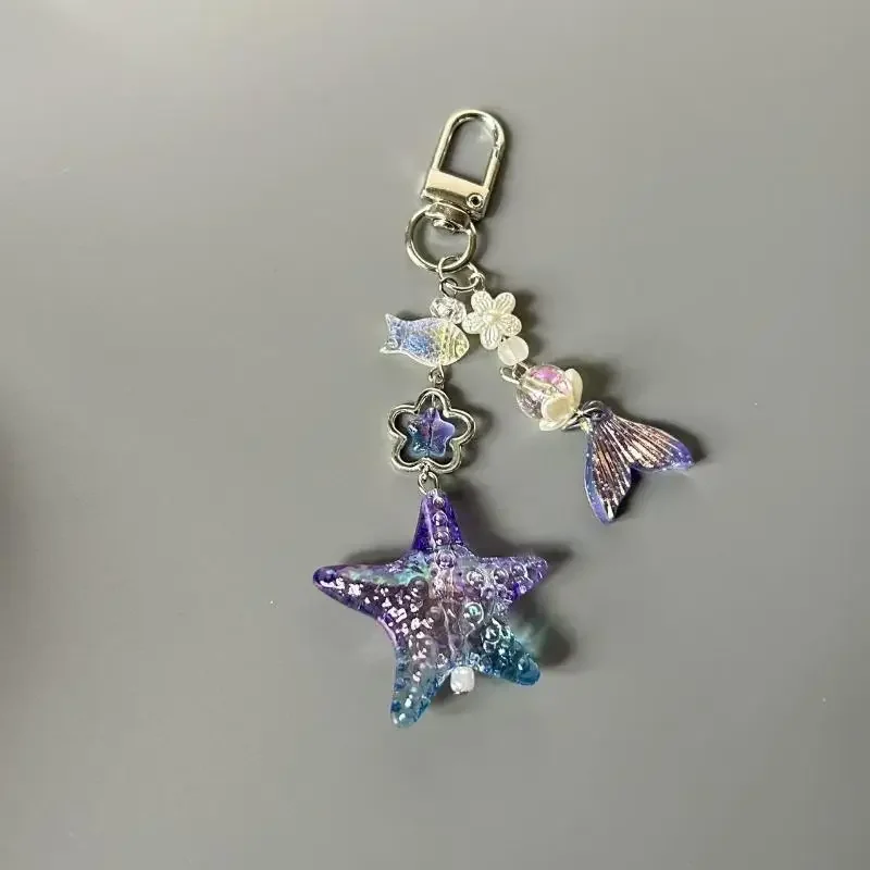 Cute Purple Starfish Fishtail Charm Phone Chain Earphone Case Decor Camera Strap