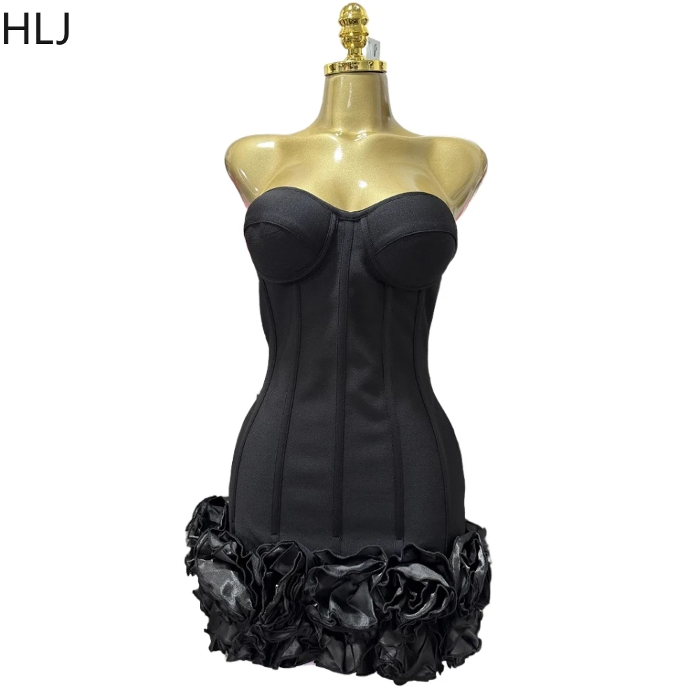 HLJ-vestido Floral de lujo para mujer, minivestido de fiesta de noche con hombros descubiertos, sin mangas, Espalda descubierta, ajustado, Sexy, para discoteca