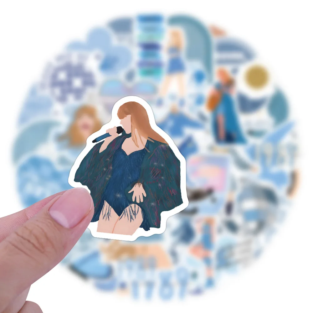 60 قطعة من ملصقات تايلور العصرية، ملصقات جرافيتي للموسيقى الزرقاء، ملصقات خوذة كوب الماء المزخرفة #1