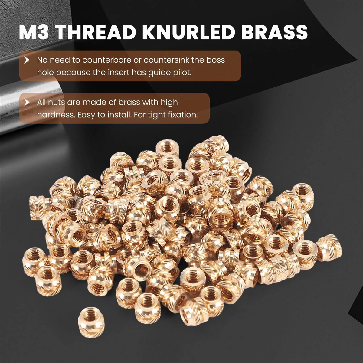 High-end 100Pcs M3 Thread Knurled Brass Threaded Heat Set Heat Resistant Insert Embedment Nut,M3X5X4,for 3D Printer Voron 2.4 Et