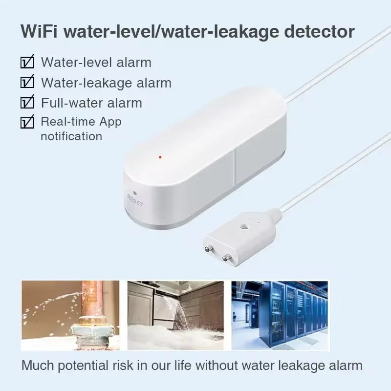 Tuya-Sensor de fugas de agua WiFi, Detector de inundación inteligente para el hogar, Control por aplicación, alerta de inundación, protección de seguridad de desbordamiento con Alexa y Google