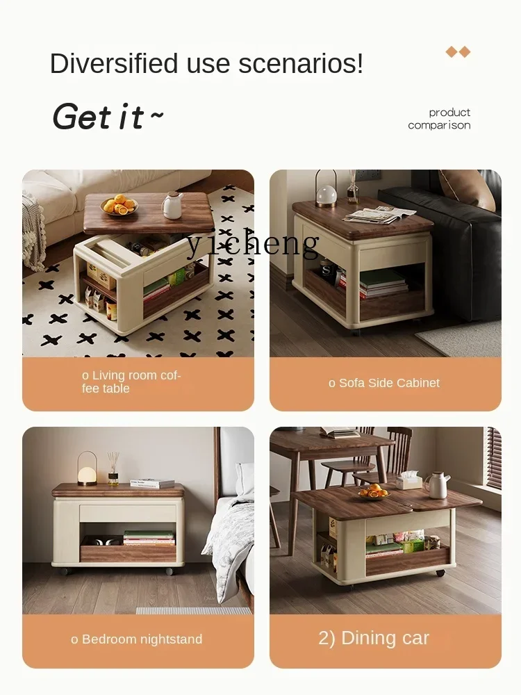 

Q1 mobile coffee table solid wood trolley multi-functional folding small apartment storage tea table