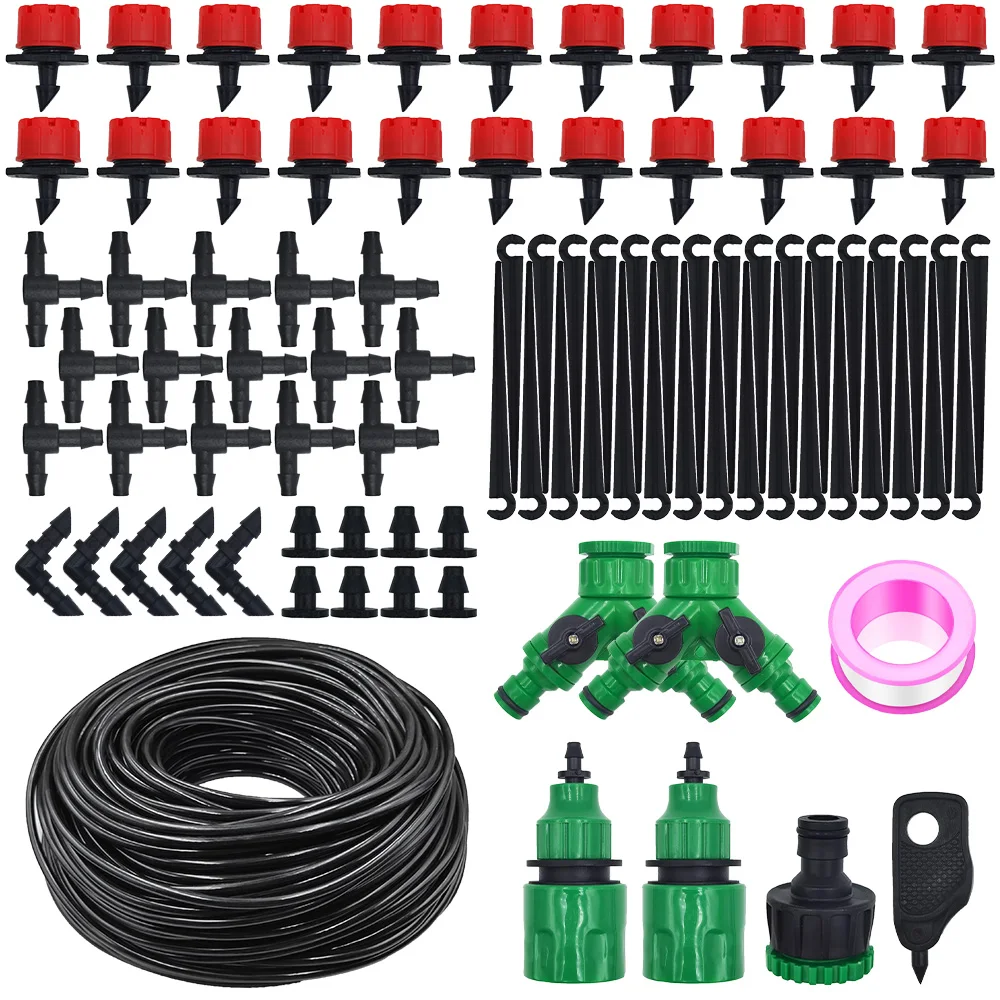 Kit d'irrigation goutte à goutte micro 5-20M avec goutteurs et buses réglables pour l'arrosage automatique des jardins, patios et pelouses