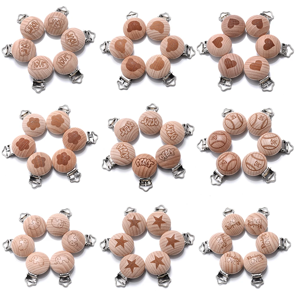 10Pcs Metal Wooden Baby Pacifier Clips Holders Printing Infant Soother Clasps Holders Accessories DIY Tool Baby Teether