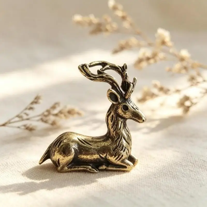 Retro Bronze Sika Deer Ornaments Micro Landscape Desktop Antique Home Decor Gift