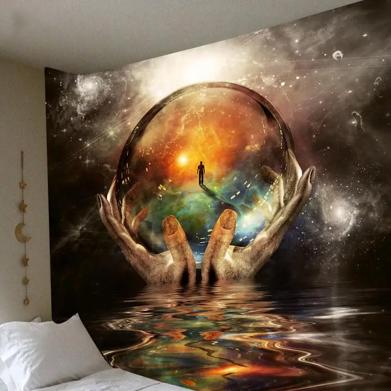 VIKAMA surrealer kosmischer Wandteppich, rosa Sterne, Farbverlauf, Nebel, Lichteffekte, modernes Schlafzimmer, Meditationsraum, Heimdekoration, Wandteppich