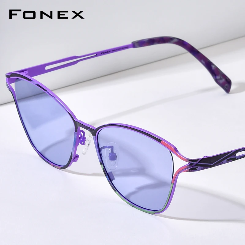 FONEX Titanium Sunglasses For Women Trendy Brand Design Cateye Sun Glasses High-end Japanese Cat Eye Shades 85922T