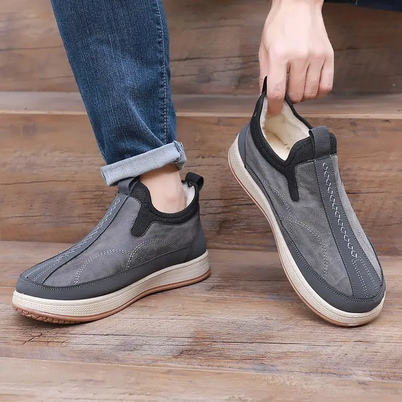 شتاء جديد الرجال مريحة سميكة وحيد المضادة للانزلاق ميرينو الصوف الثلوج الأحذية الصوف اصطف عالية أعلى الانزلاق على النمط الكوري غير رسمي