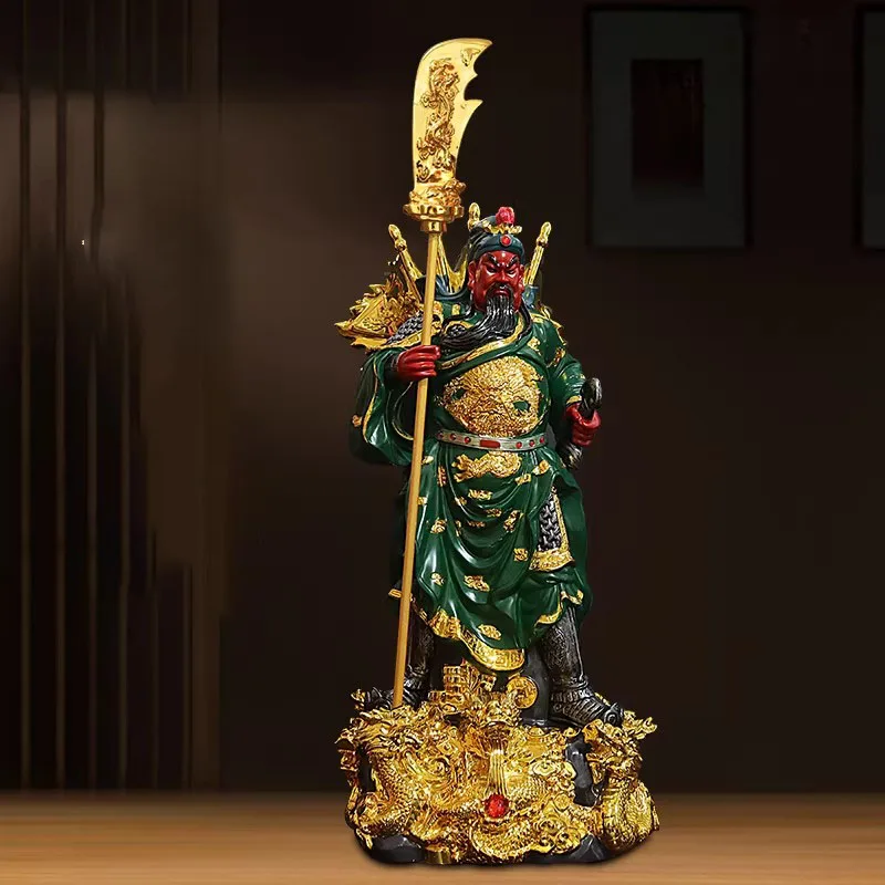 

Martial Wealth God Guan Gong with Nine Dragons - Supreme Protector for Business Success & Righteous Fortune, Ultimate Brass Stat