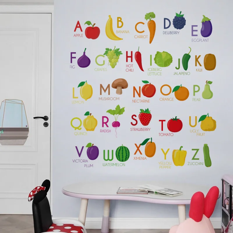 Fruit Letter Wall Sticker Early Education Pinyin Wall Chart Cognitive Enlightenment Literacy Wall Paper Sticker Self Adhesive