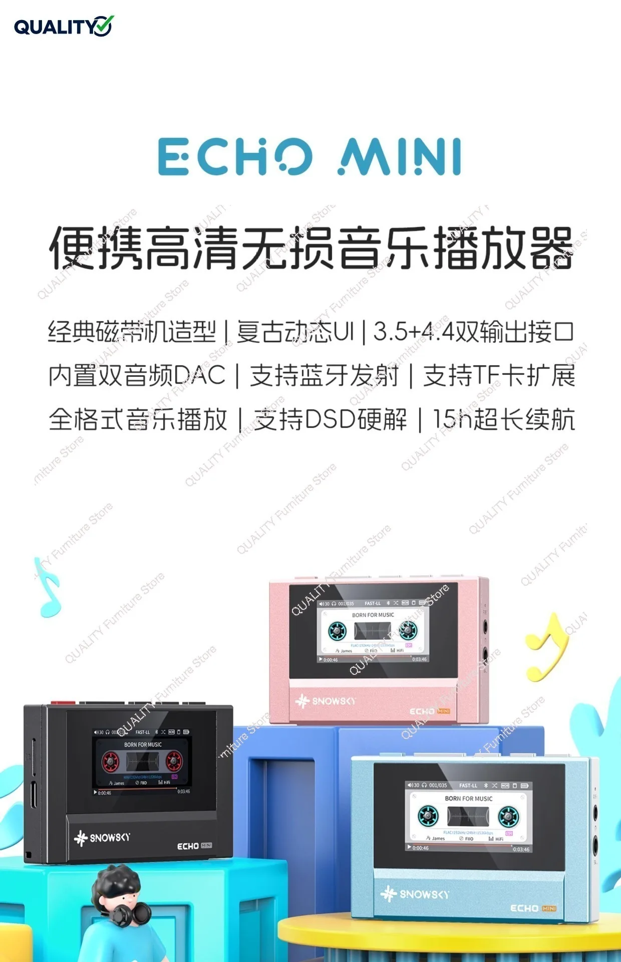 ECHO MINI مشغل موسيقى محمول بدون فقدان بلوتوث Walkman Mini MP3