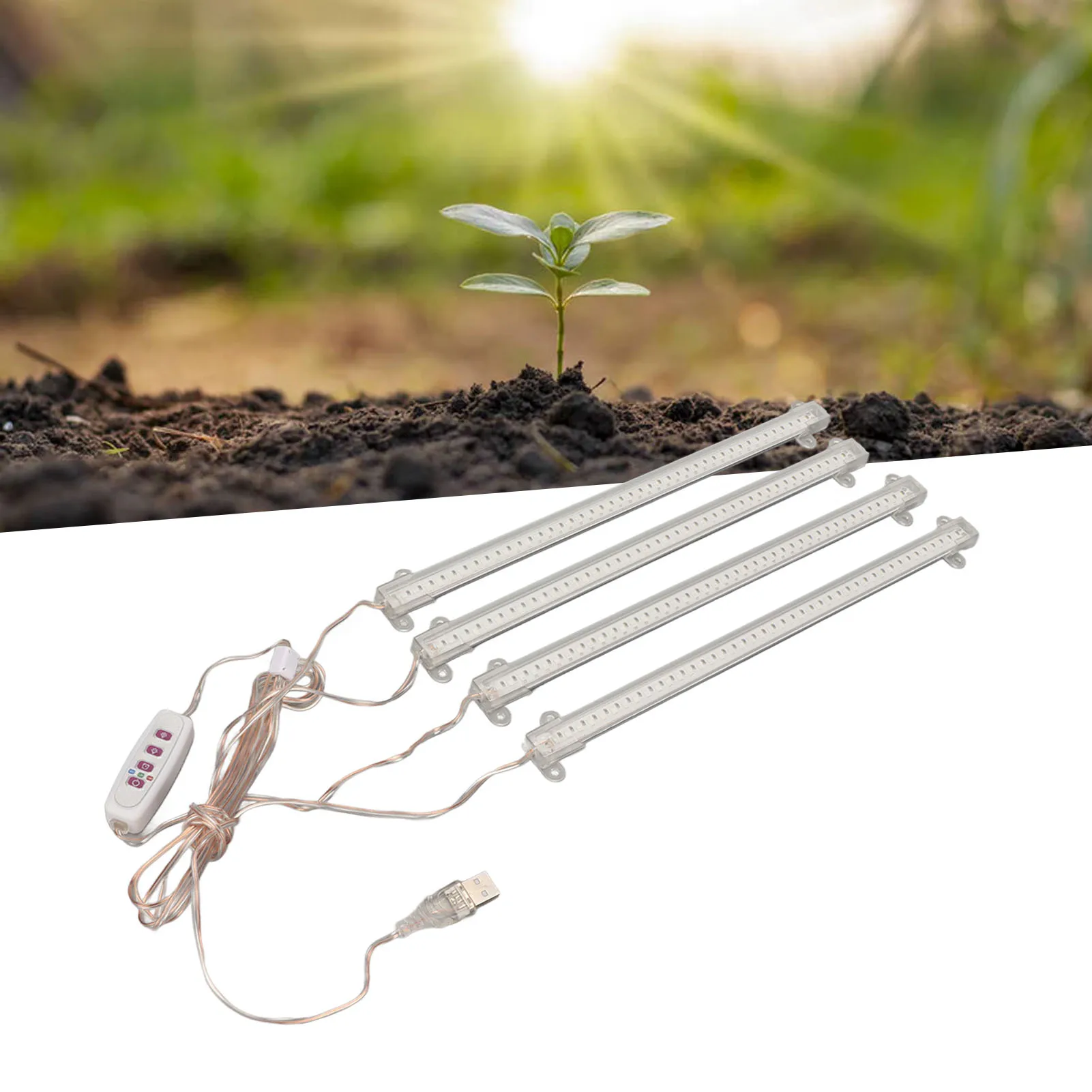 Luz de cultivo de plantas, 4 cabezales, enchufe USB, función de temporizador regulable, luz LED de cultivo de espectro completo para suculentas