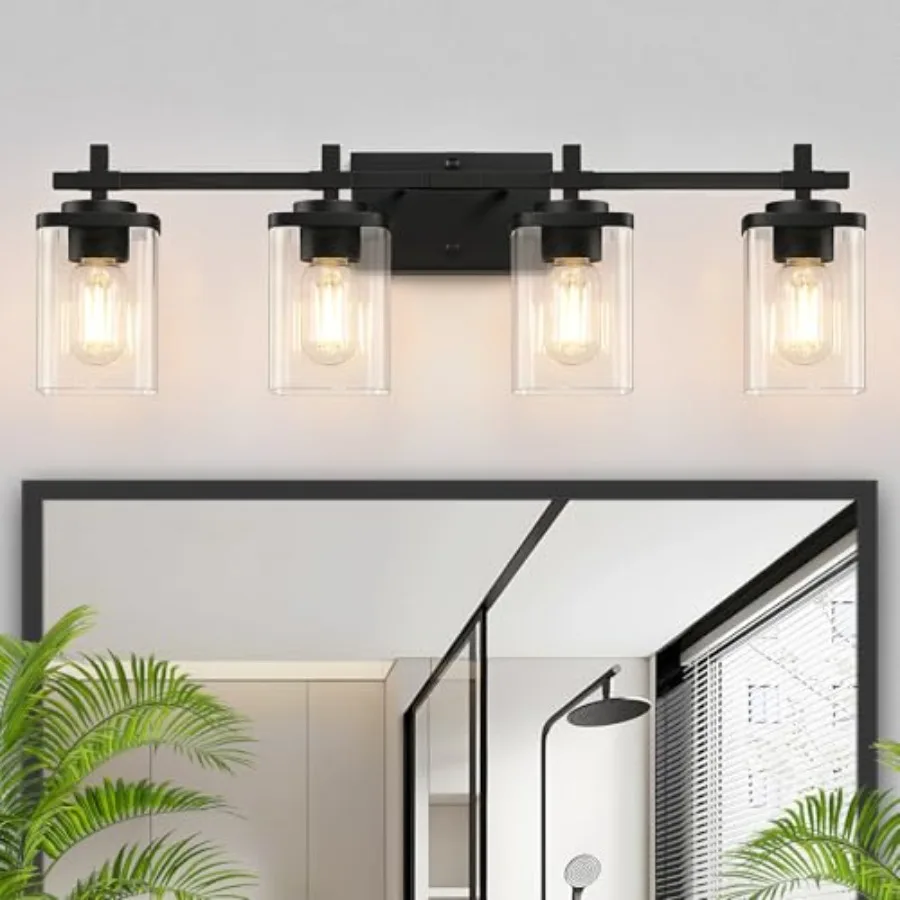 

Matte Bathroom Light Fixture Modern Vanity Lights Over Mirror with Clear Glass Shade Bathroom Wall Mounted Lamp for Mirror Livi