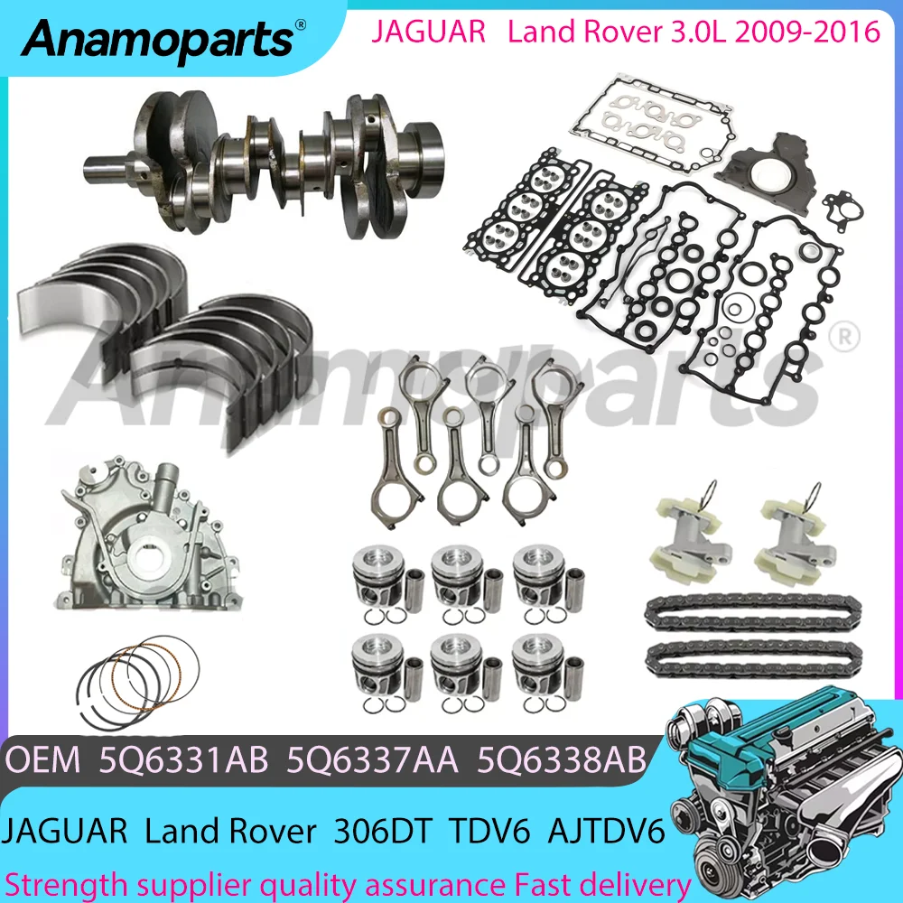 Engine crankshaft Timing chain Rebuild Overhaul Kit for 09-16 JAGUAR F-PACE Land Rover RANGE ROVER 306DT TDV6 3.0L LR052136