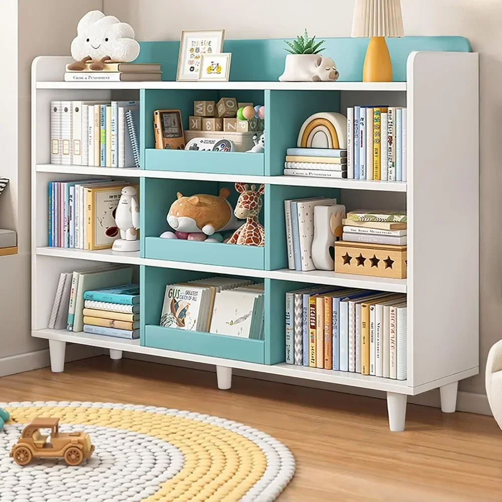 Children's Bookcases, Wooden Cube Bookcase with Legs - 3-Tier Open Shelf Kidsroom Sorted Storage Cabinet Organizer for Books