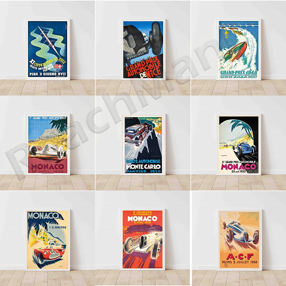 Regatta Pizza Italian Racing, Geneva, France Monaco Grand Prix, Racing Driving Alps Swiss Mountains Vintage Racing Poster