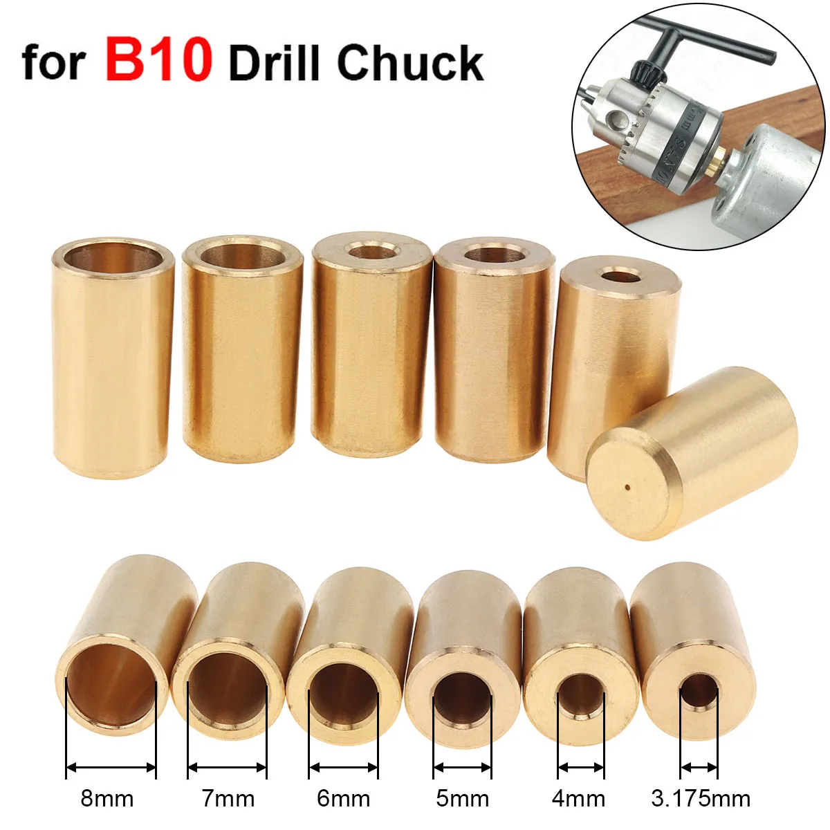 Metal B10 Drill Chuck Connecting Rod Sleeve Copper Taper Coupling 3.175mm/4mm/5mm/6mm/7mm/8mm