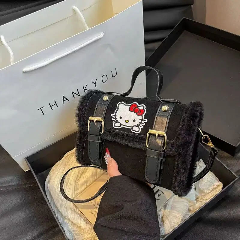 2025 New Fashionable Korean Handheld Small Square Bag with Suede Velvet Splicing Shoulder Bag, Cute Cartoon Ins Crossbody Bag