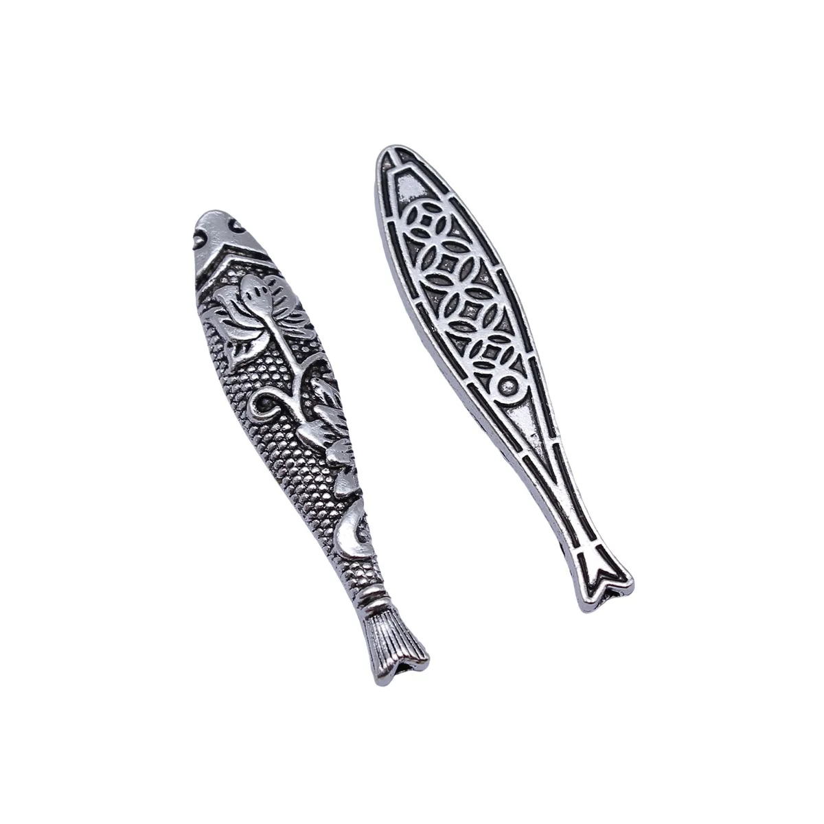 

50pcs/lot 43*9.3*4.8mm DIY Jewelry Accessories Alloy Fish Long Loose Bead Pendant For Charm Braclet