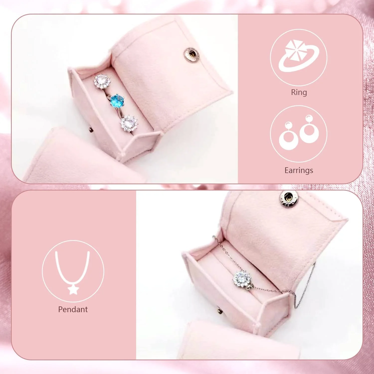 Boîte à bijoux portable en velours, mini sac organisateur de boutons pour boucle d'oreille, bague, bracelet, cadeau idéal pour femme, maman, fille et amie