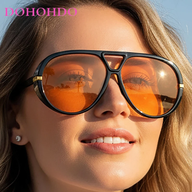 

Vintage Fashion Big Frame Twin Bridge Pilot Sunglasses Women Luxury Designer Men Sunglass Travel Shade Eyewear Female Очки UV400