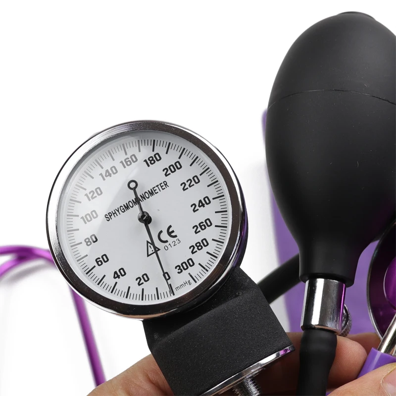 Purple Blood Pressure Monitor BP Cuff Meter Adult Upper Arm Manometer Aneroid Sphygmomanometer with Single Head Cute Stethoscope