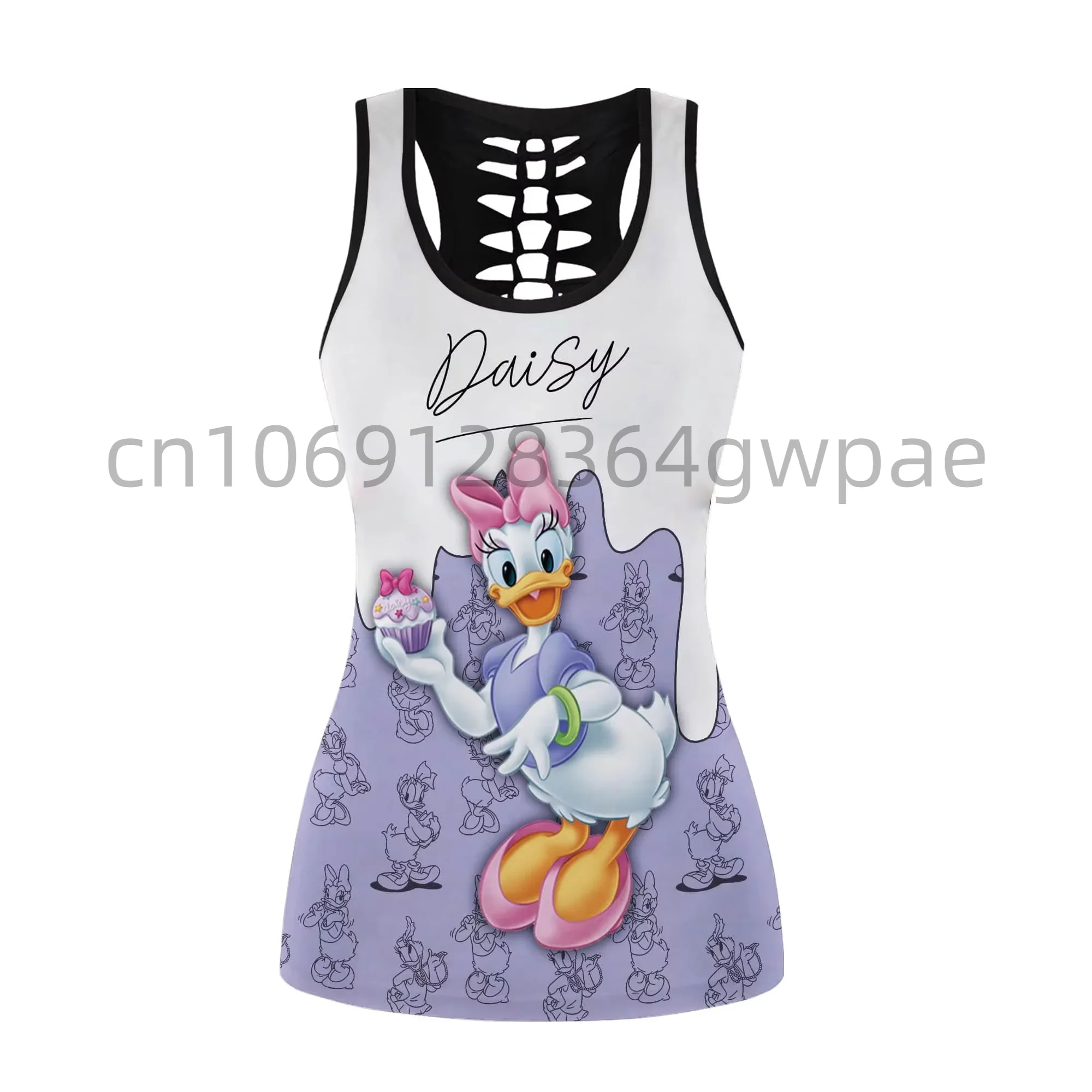 Daisy Duck Women's Cutout Tank Top Leggings Yoga Wear Set Summer Fitness Leggings Tracksuit Disney Hollow Tank Top Leggings Set