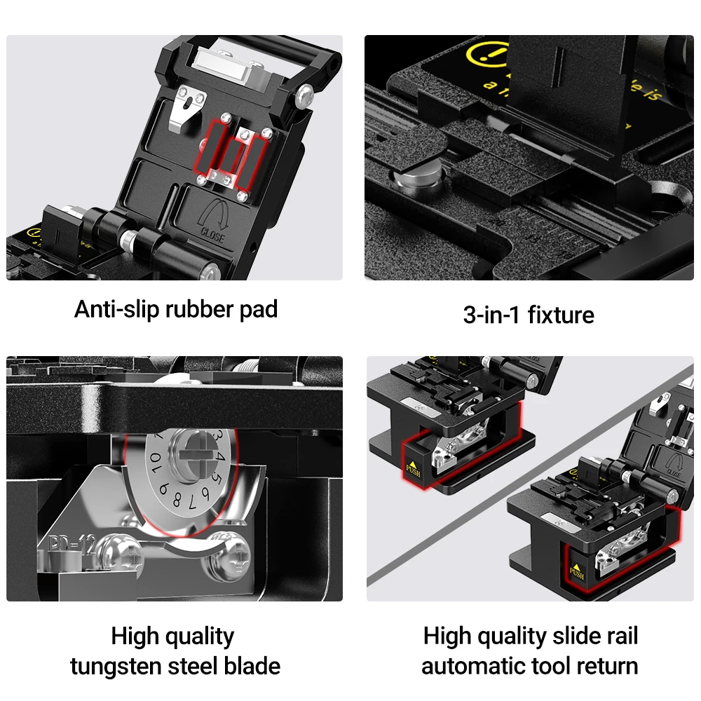 AMPCOM Fiber Cleaver fiber Optic Tools FTTH High Precision Cable Cutter All Metal Body 12 Surface Blade With Bag WAM-60S