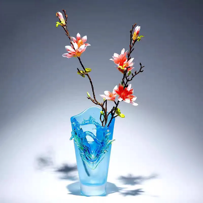 Luxury Handmade Colored Glaze Blue Deer Creative Flower Vase Loverly Crystal Ornaments Home Table Decor Glass Flowers Container