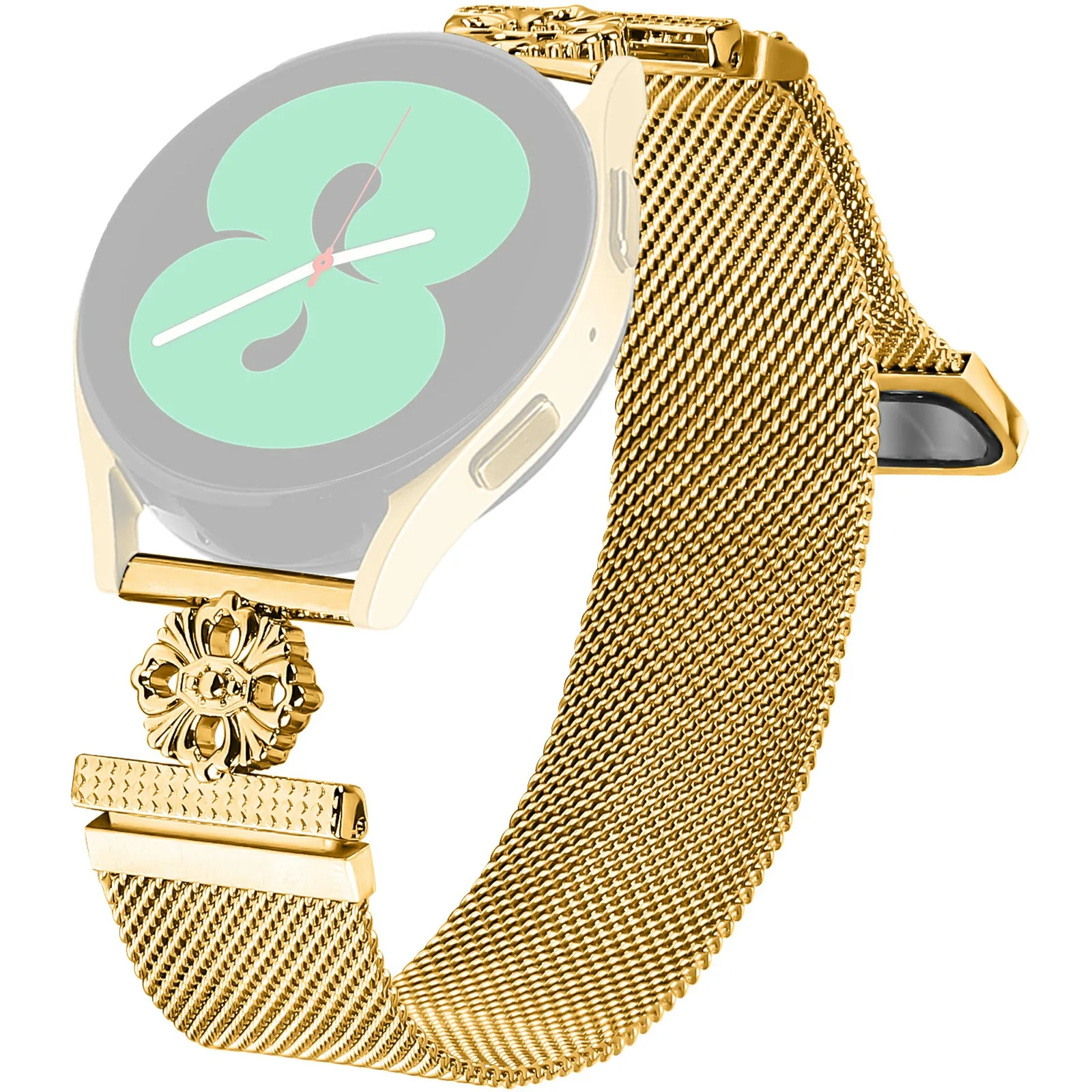 

For Garmin Fenix 7S Milanese Band Flower Stainless Steel Magnetic Mesh Watch Strap - Gold