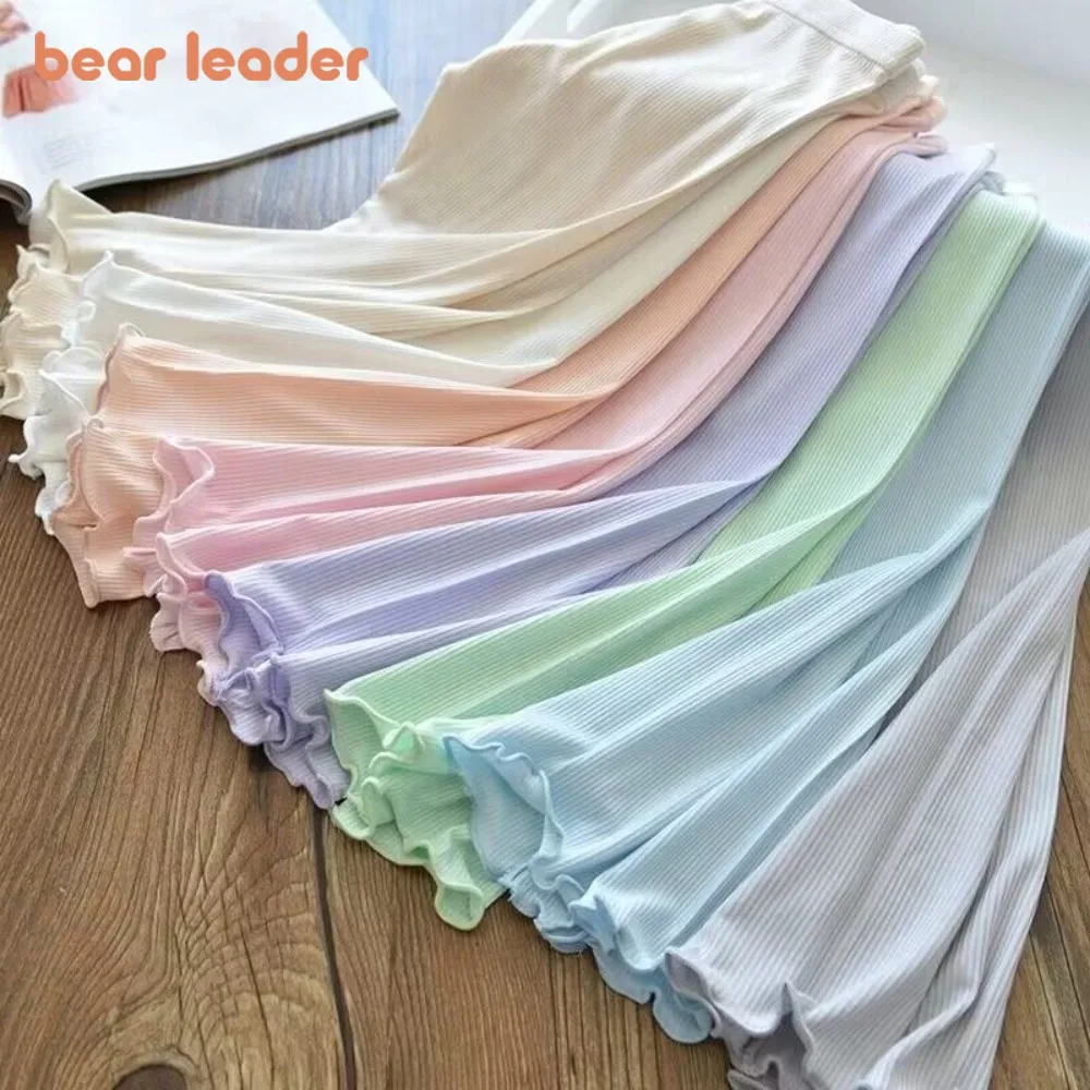 

Летняя новая летняя одежда для девочек Bear Leader 3-7 лет, однотонные леггинсы в корейском стиле, тонкая повседневная детская одежда