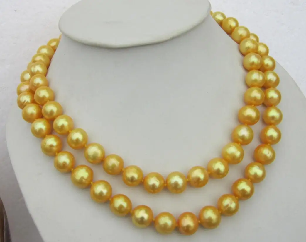 

GENUINE AAA 10-9MM Cultured Akoya GOLDEN PEARL NECKLACE 14K gold clasp