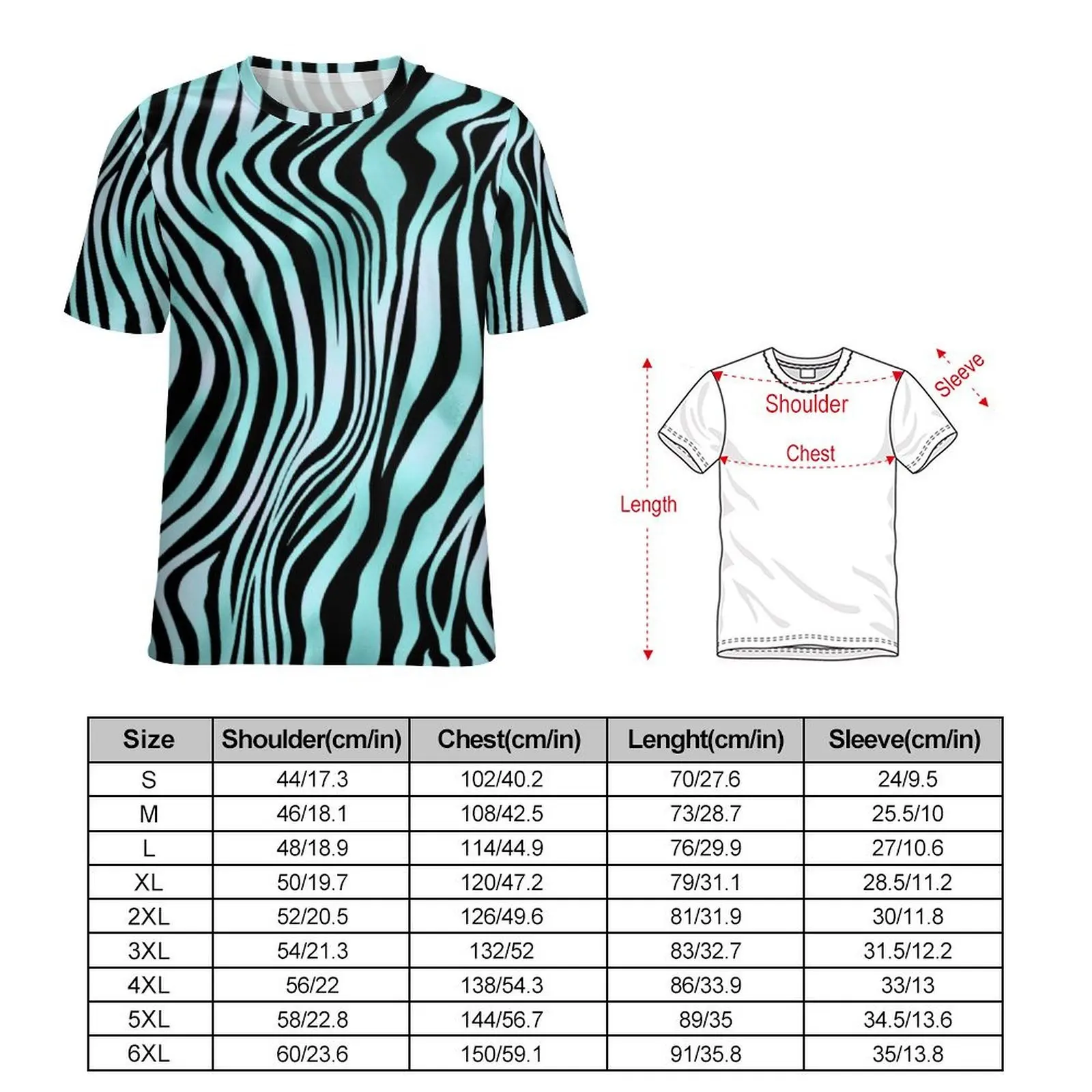 Zebra Stripe Turquoise Teal T-Shirt For Male Animal Print O Neck T-Shirts Vintage Clothing Short Sleeve Plus Size Tee Shirt