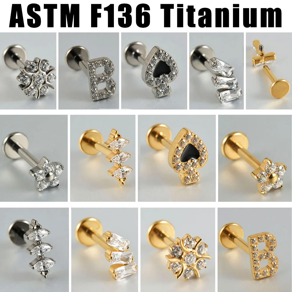 

Серьга-гвоздик из титана для пирсинга, однотонное Ювелирное Украшение для губ с цветами с внутренней резьбой из циркония для прокола хряща козелка, завитка ушной раковины, лобы, губ, 16 г, 1 шт.