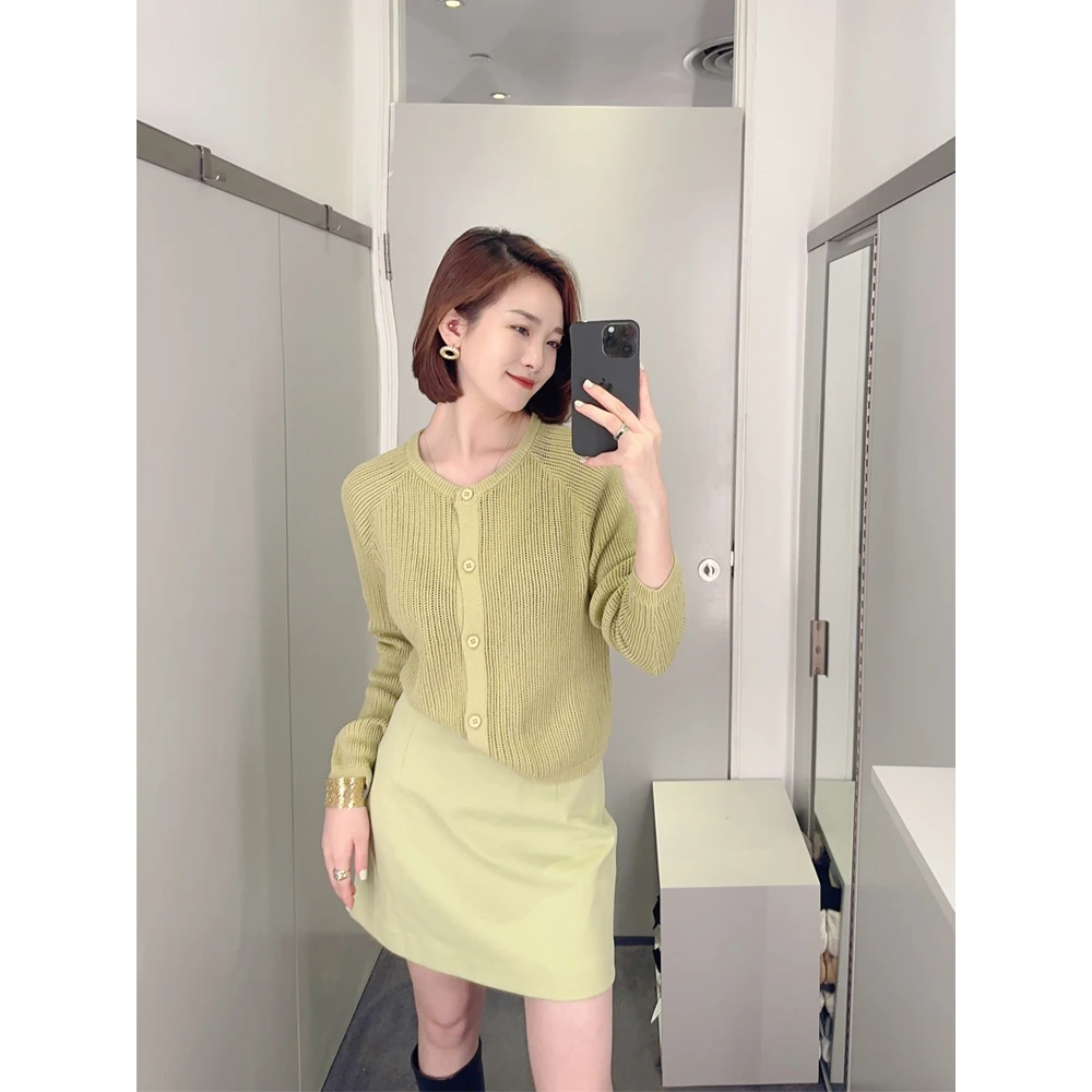 Faionable ort Knitted Cardigan Women's Autumn New Sle CS Wind Multi-Color Versatile Top Coat Low round Ne Long Sve