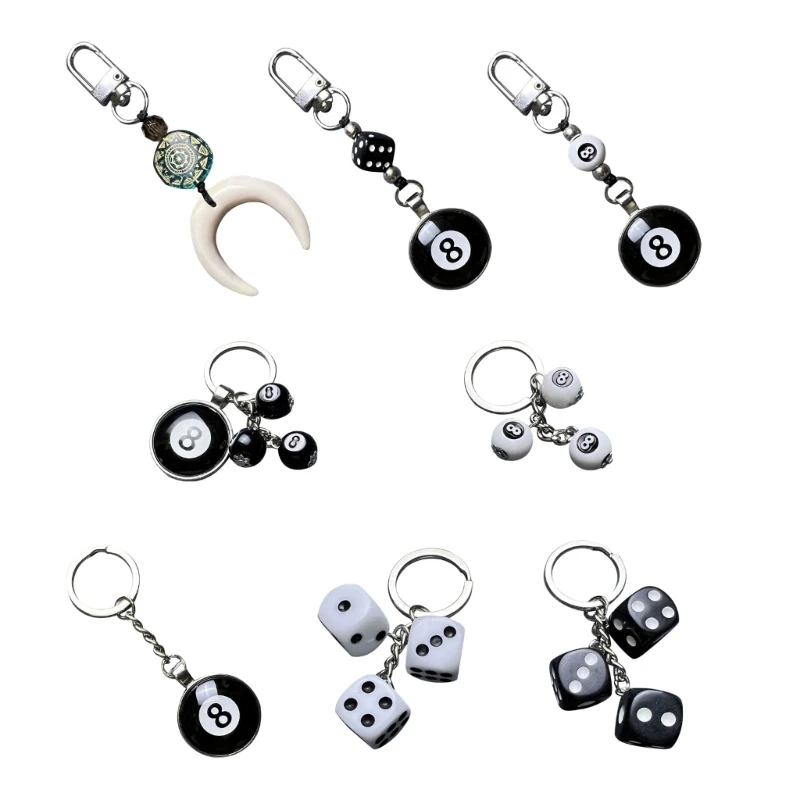 Handmade Smiling Face Dice 8 Ball Charm Keychains Cute Phone Chain Keyring Sweet Cool Bag Pendant Handbag Accessories