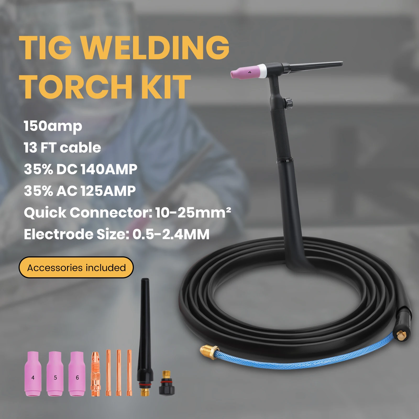 

Сварочная горелка SSIMDER TIG, 150 А, WP-17 В, 13 футов, подъемная горелка TIG с воздушным охлаждением и вольфрамовым пистолетом с европейской вилкой 10-25 мм2