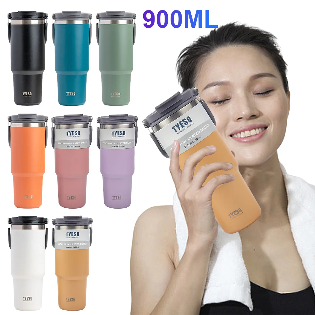 Double-layer Insulation Stainless Steel Thermos Cup 900ML Insulated Tumbler with Straw & Handle Leak-proof for Work Camp Fitness