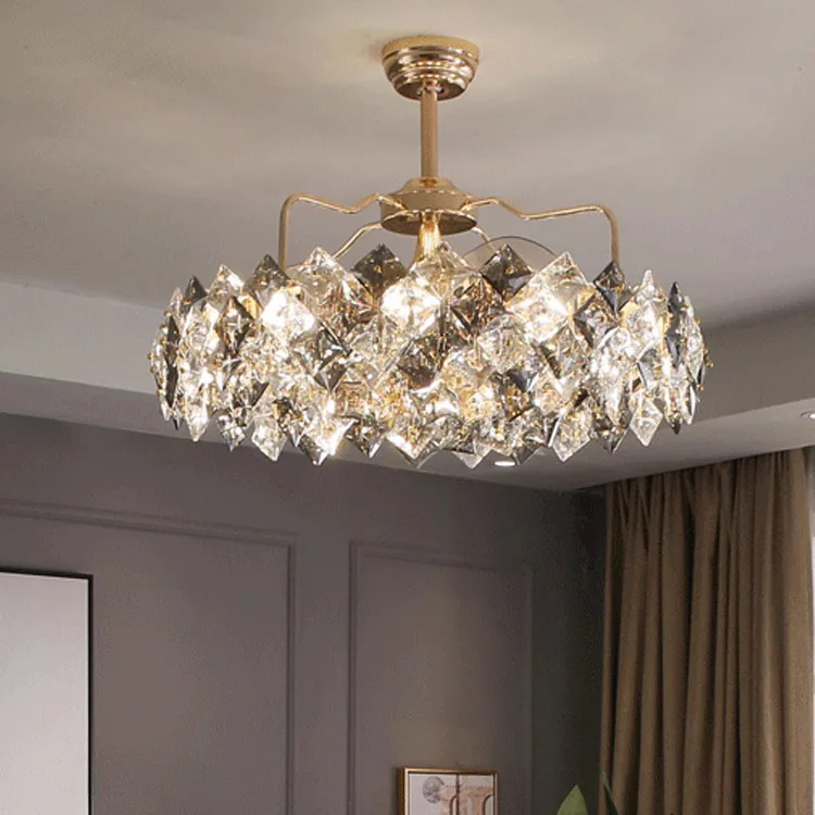 

Light luxury crystal fan light dining room bedroom Nordic luxury living room ceiling fan light