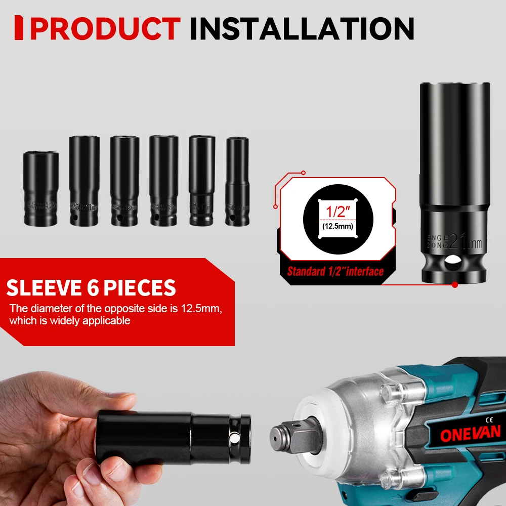 ONEVAN Elektrischer Schlagschrauber Hexs Sockel Adapter Kit 1/2" Bohrfutter Antriebssatz für Elektroschrauber Schraubendreher Standardsteckdose – Detail 16