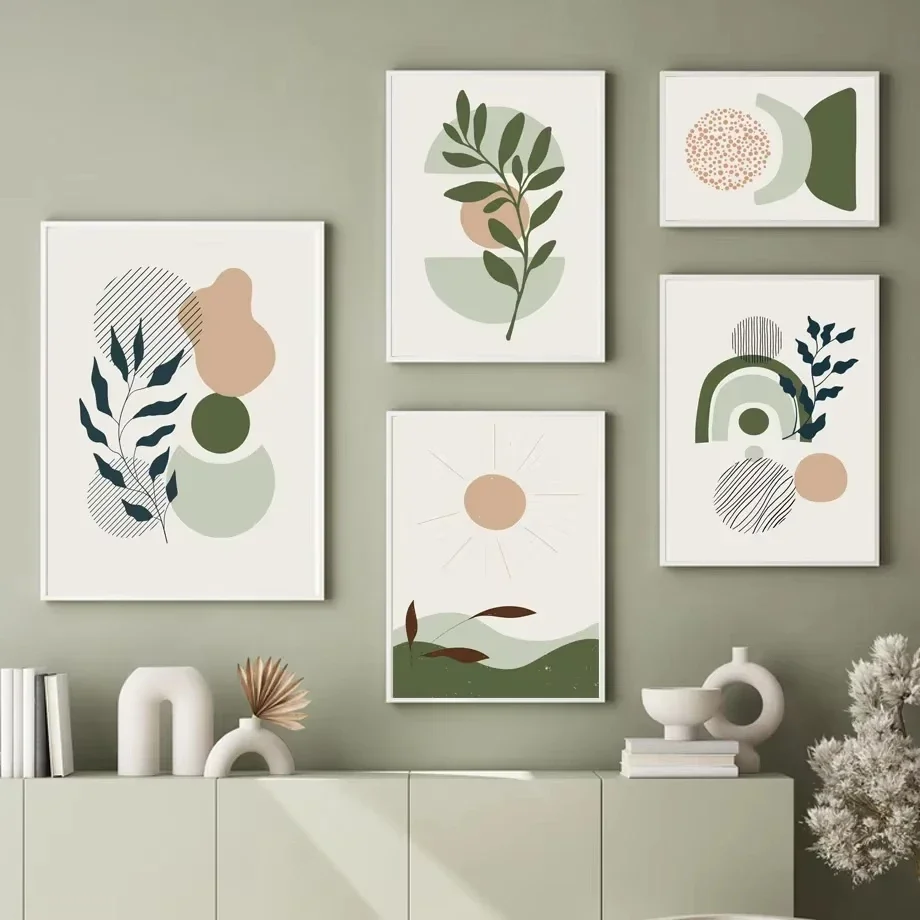 Cuadros en Lienzo Abstractos y Botánicos sin Marco, Estilo Moderno de Mediados de Siglo, para Sala de Estar y Dormitorio