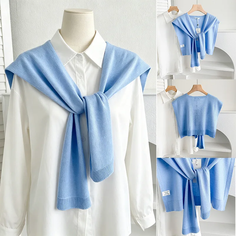 Women Solid Color Acrylic Warp Knitted Shawl Wrap Casual Shoulder Cover For Spring Fall Office Air Conditioning Neck Protection