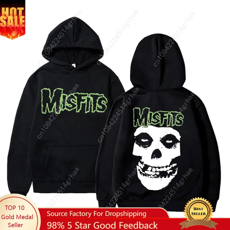 

Horror Punk Misfits Skull Graphic Print Hoodie Men Gothic Vintage Loose Hoodies Male Fleece Cotton Clothes Men's Rock Sweatshirt