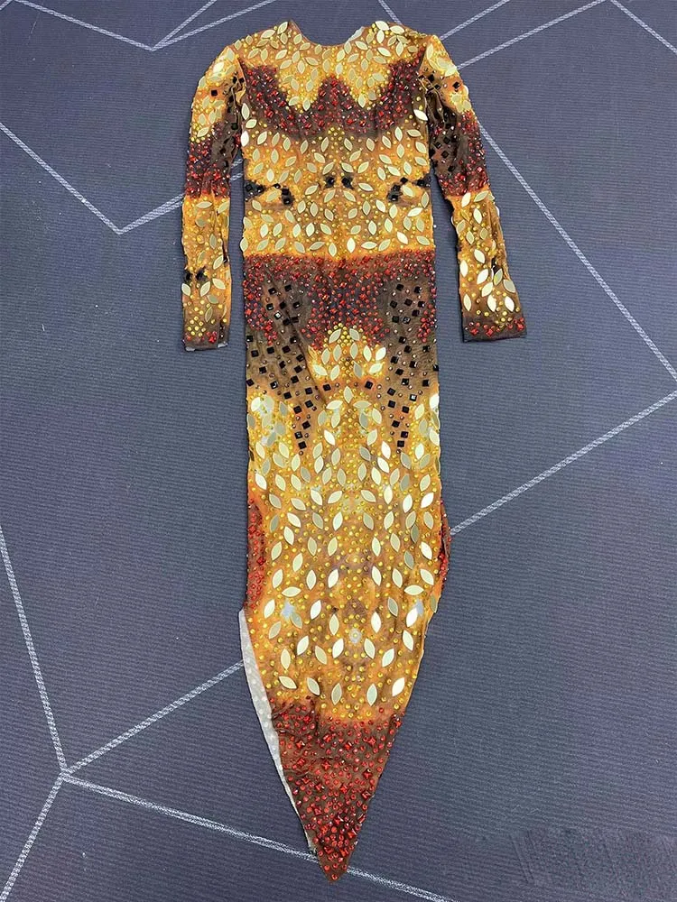 Hoge kwaliteit strass spiegel glitter onregelmatige rok elastische jurk 2025, nieuwe mode aangepaste dameskleding